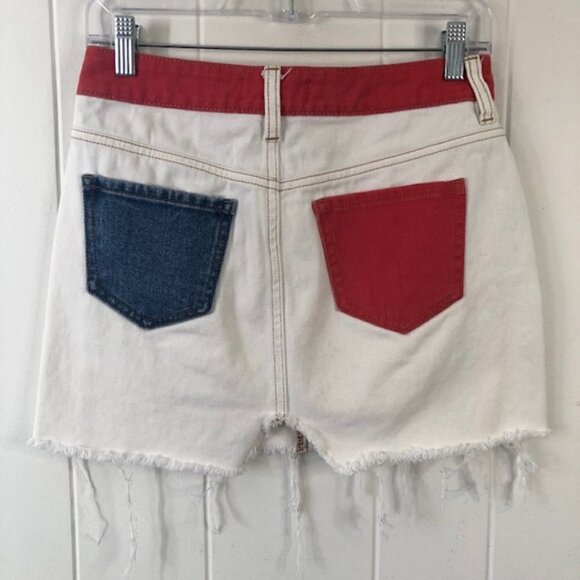 PacSun Womens Denim Skirt Color Block Distressed with Pockets Size 25 - Picture 2 of 13